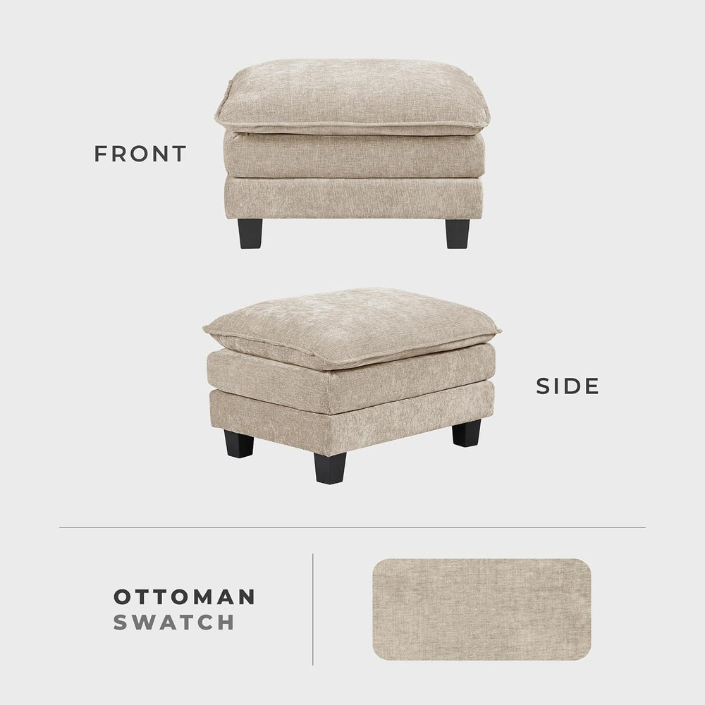 Lexicon Chenille Upholstered Rectangle Ottoman, Foot Stool, Black Faux Wood F...