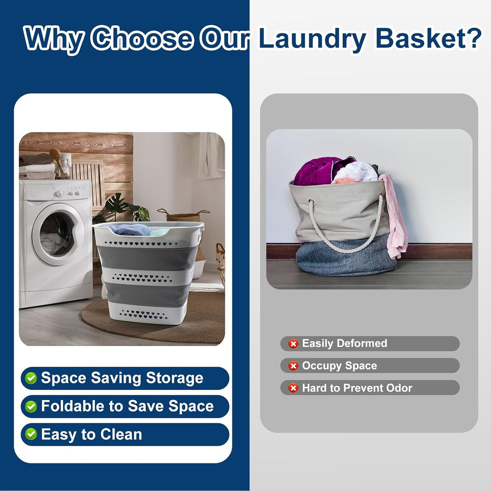 Collapsible Laundry Baskets 42L 2 Pack Pop Up Clothes Hamper for Laundry