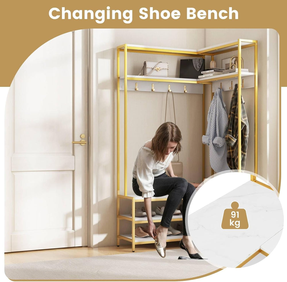 Multigot L-shaped Clothes Rack, Freestanding Corner Garment Rack Hall Tree wi...