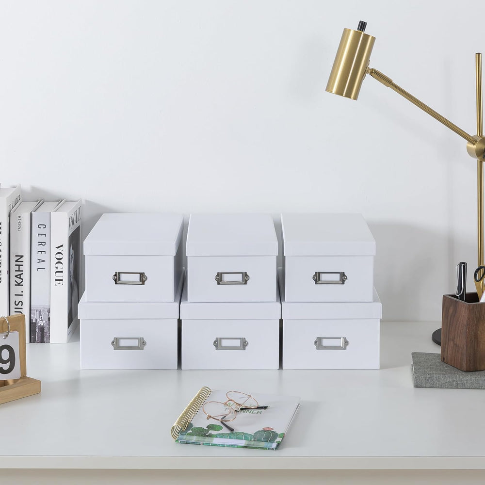 Soul & Lane - White Photo Storage Boxes with Lids, Set of 6 in 2 Sizes