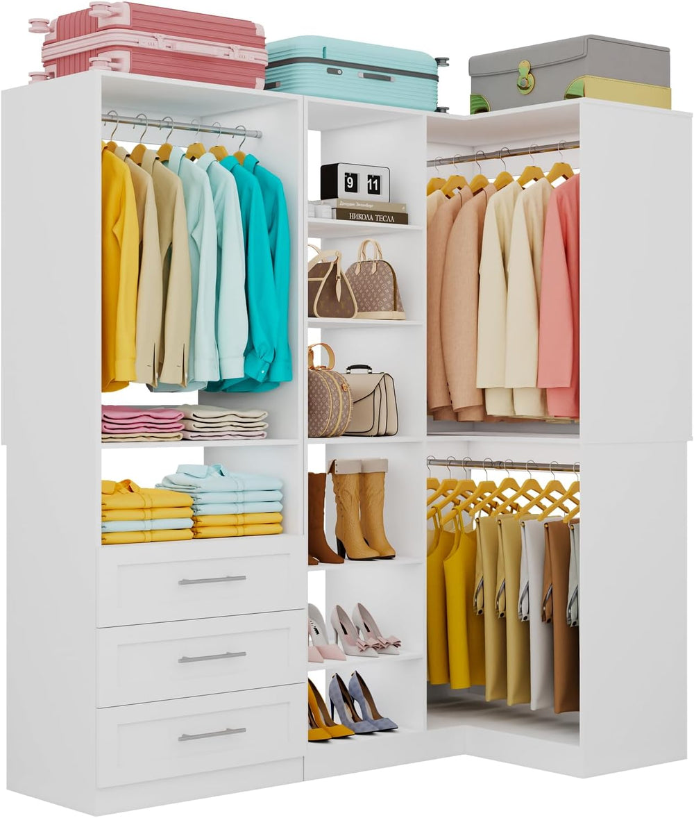 Fastgo Closet System with 3 Drawers, Corner Closet System with 5 Hanging Rods...