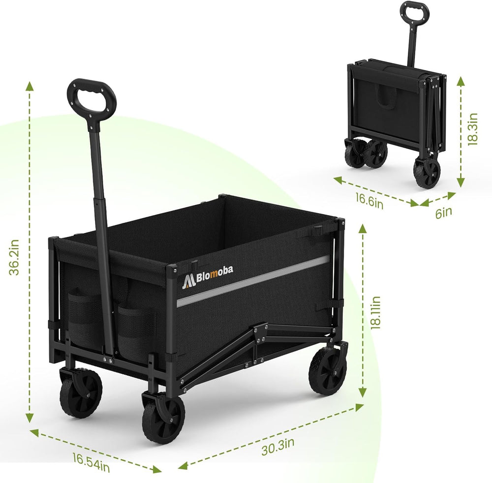 Collapsible Wagon Cart, 220LBS Utility Wagon with Wheels, Black