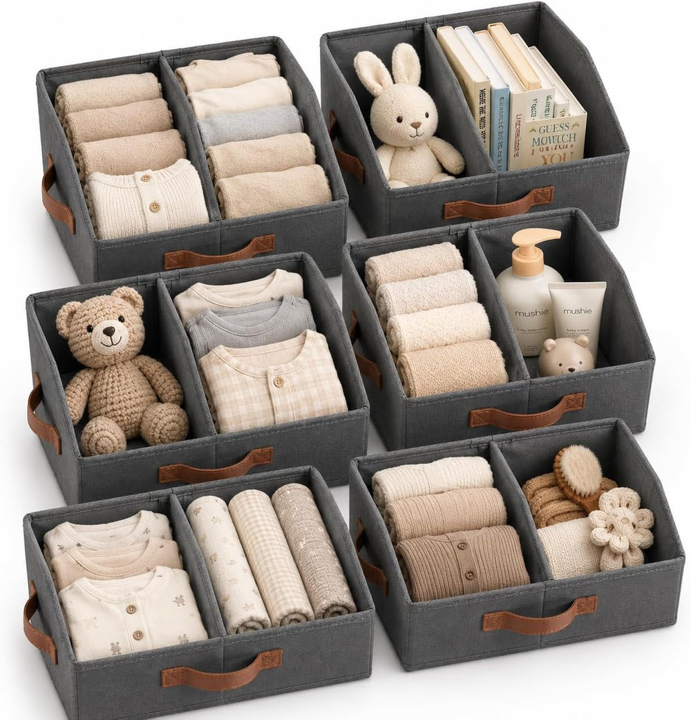 Closet Organizers Storage, Small Collapsible Bin 6pc, Dark Gray