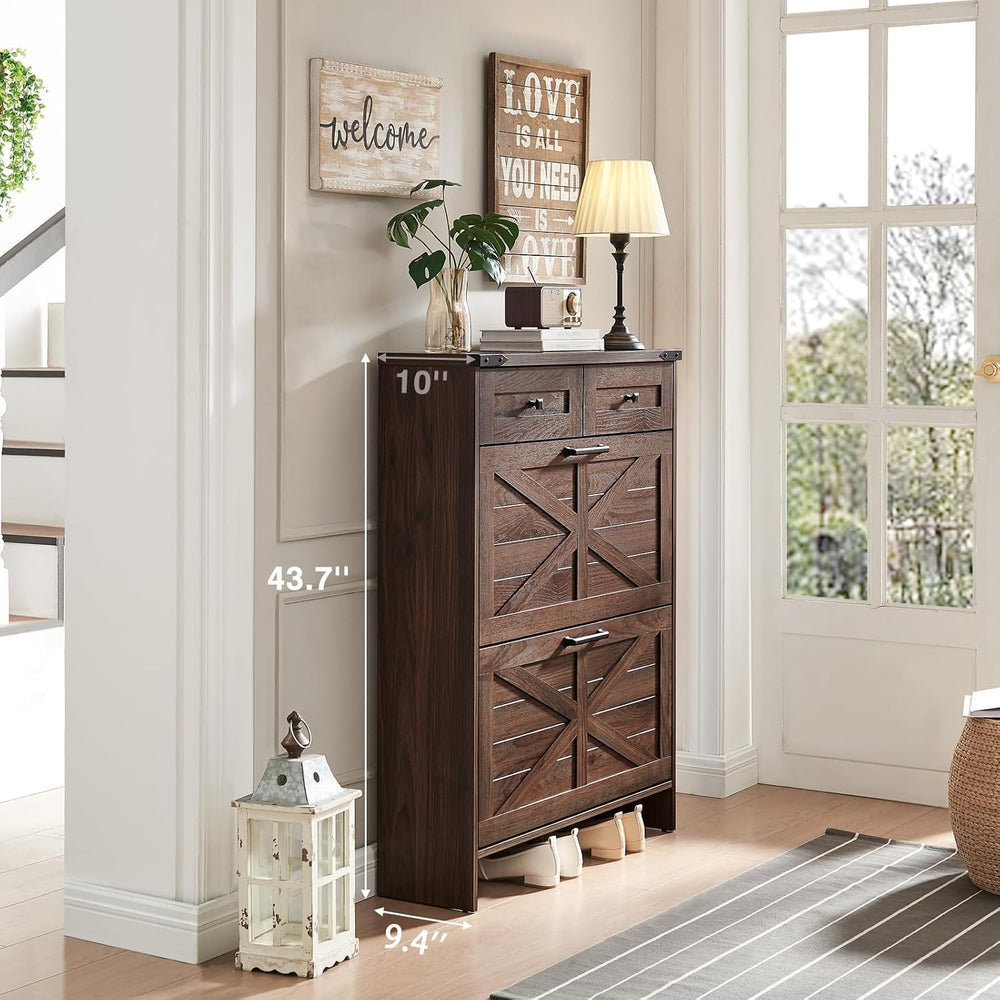 Barnyatoh Farmhouse Shoe Cabinet with 2 Flip Drawers & 2 Storage Drawers