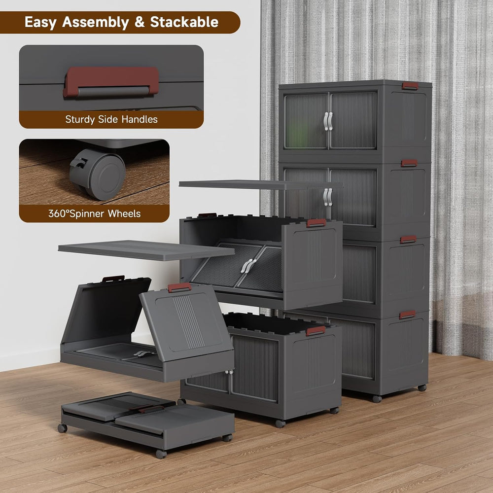 Collapsible Storage Bins with Lids Dark Grey Stackable Plastic Organizers for...