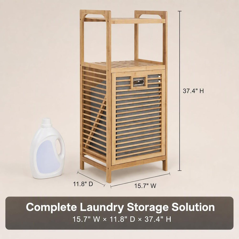 Tilt-Out Laundry Hamper Cabinet, Bamboo Laundry Basket Organizer with Removab...