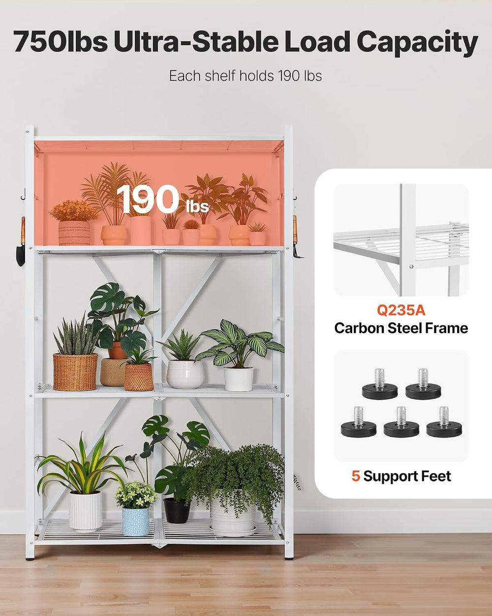 VEVOR 4-Tier Foldable Storage Shelf, 36W x 21D x 60 H Inch Folding Metal Rack...
