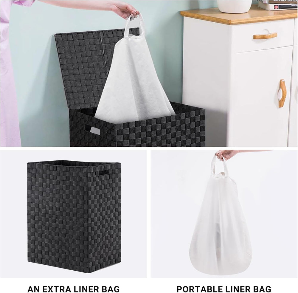 YOUDENOVA Handwoven Laundry Basket Hamper with Removable Liner Bag and Lid