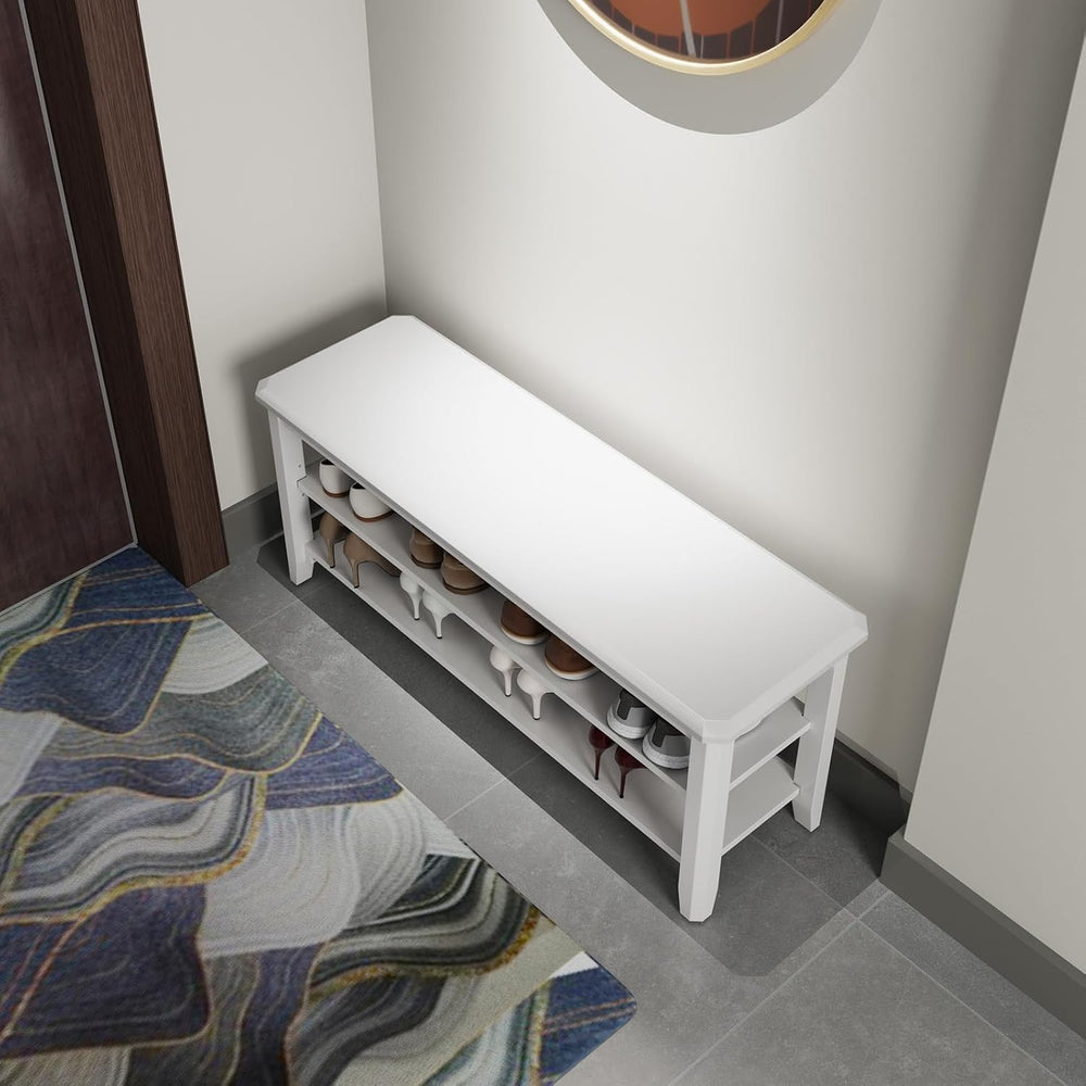AQIMUELE Wood Shoe Rack Bench, 2 Tier Shoe Rack for Front Door Entrance