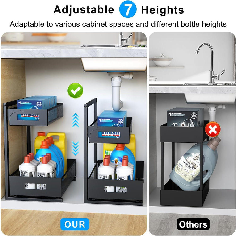 Petiza Under Sink Organizer Pull Out Cabinet Organizer Adjustable Height 2 Ti...