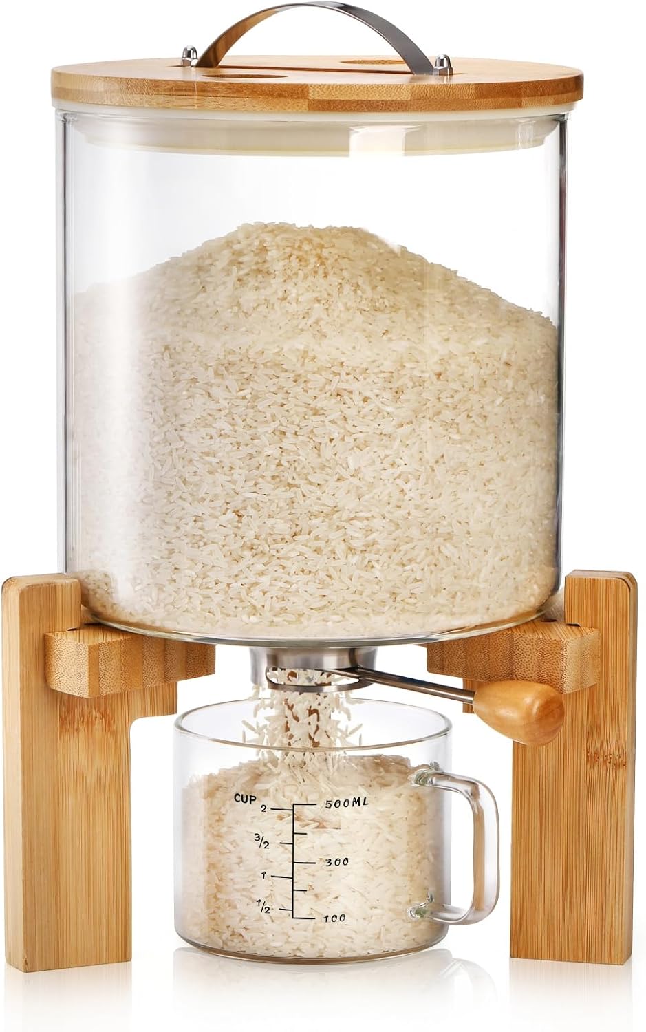 Tlence 5L Glass Rice Dispenser, Cereal Container with Bamboo Stand, Large Air...