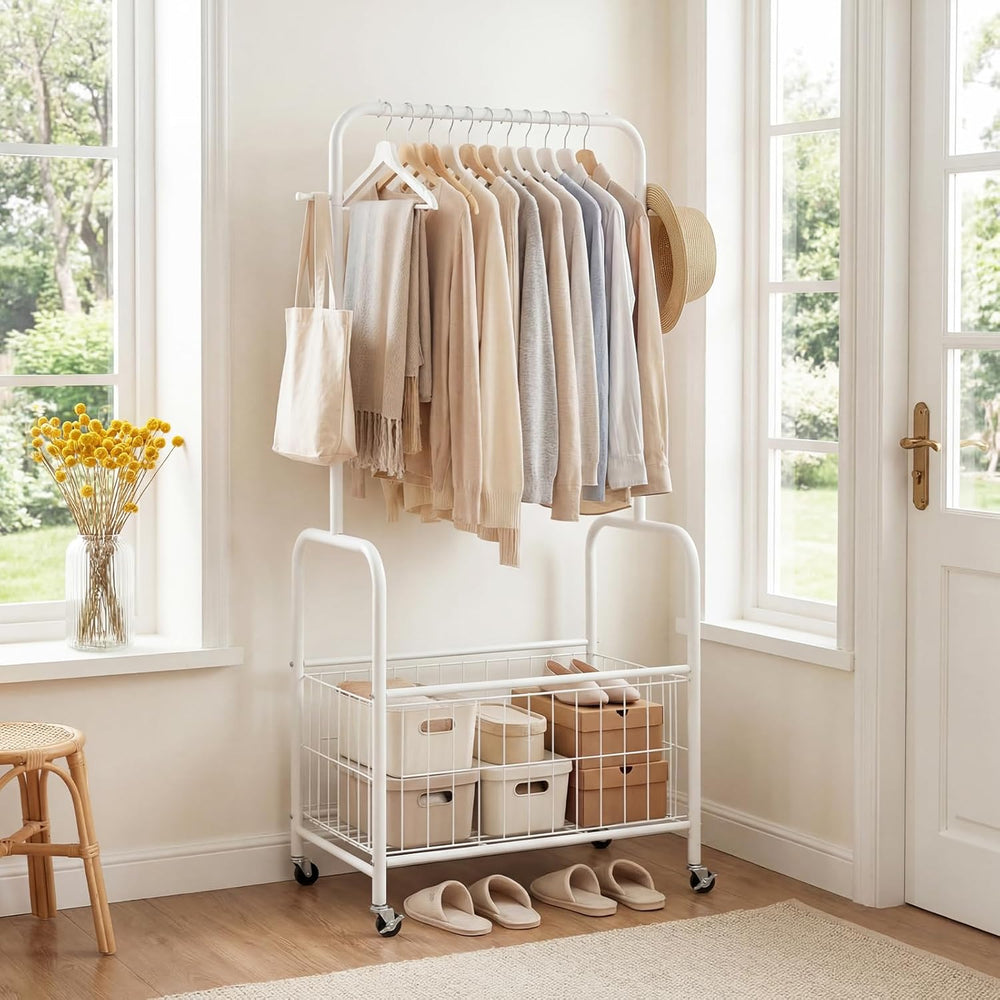 GIANTEX 35" Clothes Rack with Storage Basket,Heavy-Duty Clothing Rack wi...
