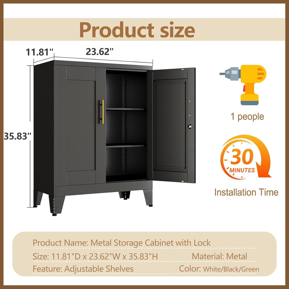 GAIOUS Black Metal Pantry Cabinet with Lock(Two Units), Sideboard Buffet
