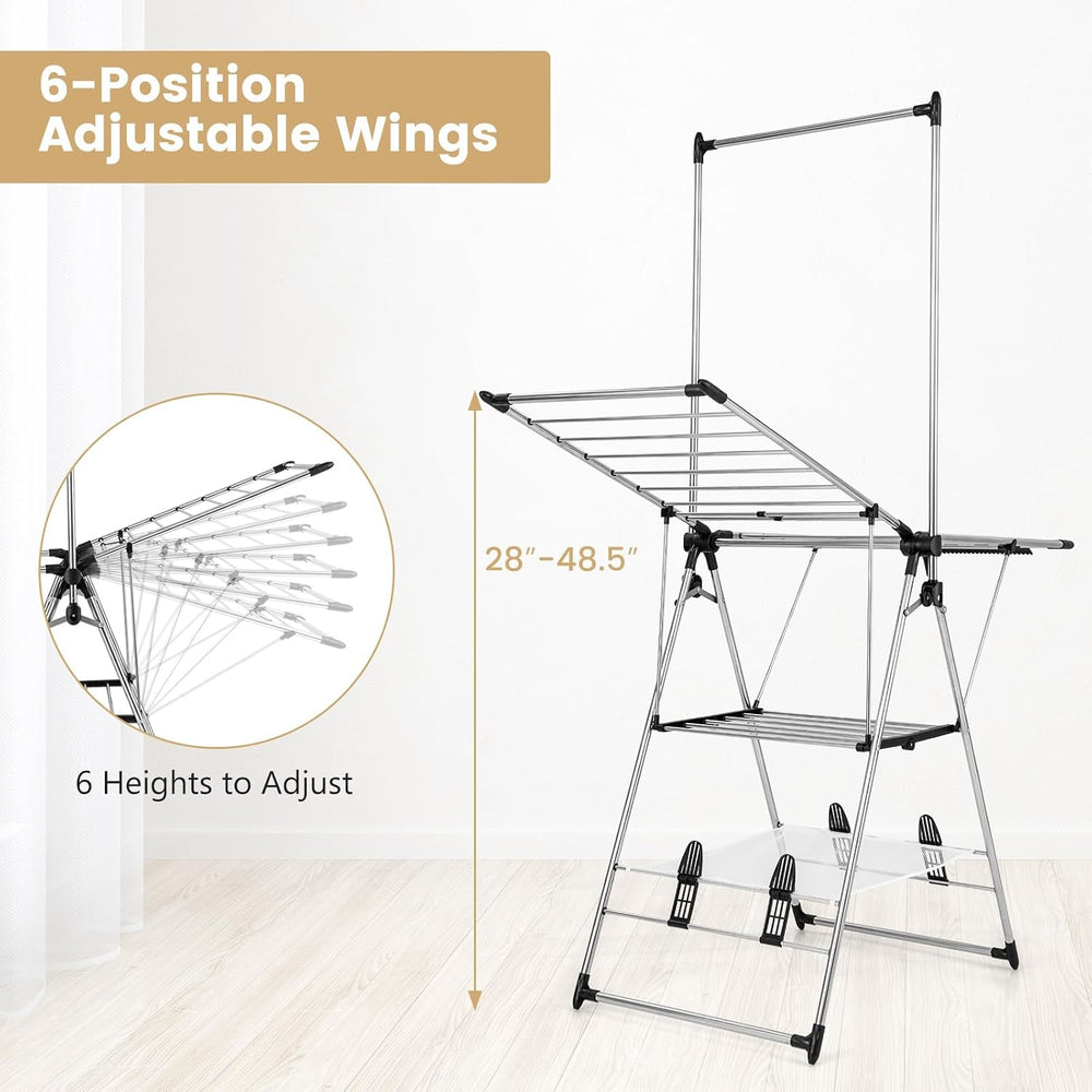 Tangkula 2-Layer Stainless Steel Drying Rack, Foldable Laundry Rack w/ 1 Hang...