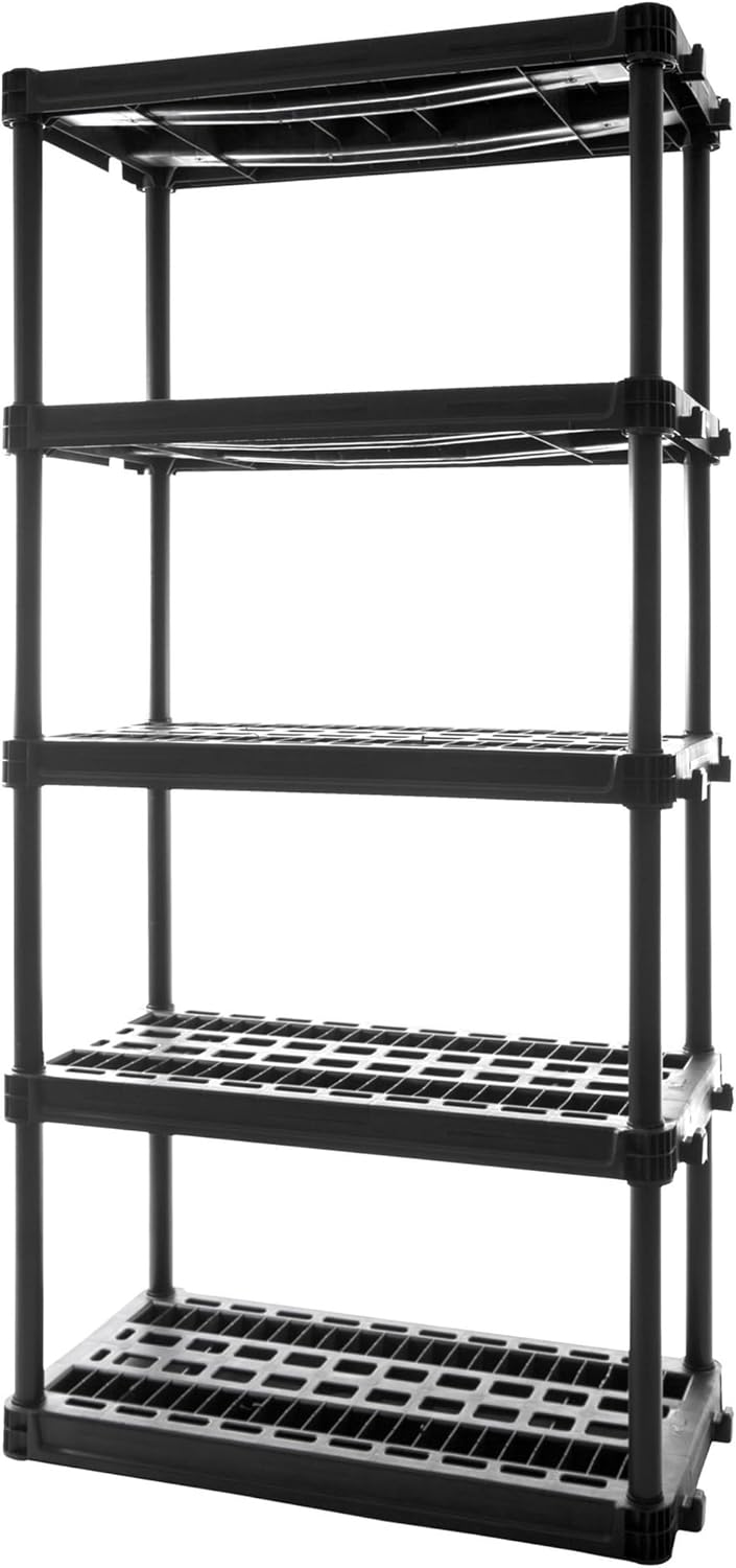Plano 5-Shelf Plastic Storage Shelves, 73” x 36” x 18”, 750lb Capacity, Pantr...