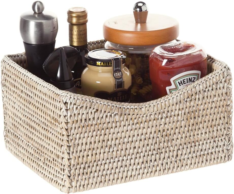 KOUBOO La Jolla Rattan Shelf Basket, Scalloped Organizer, White Wash