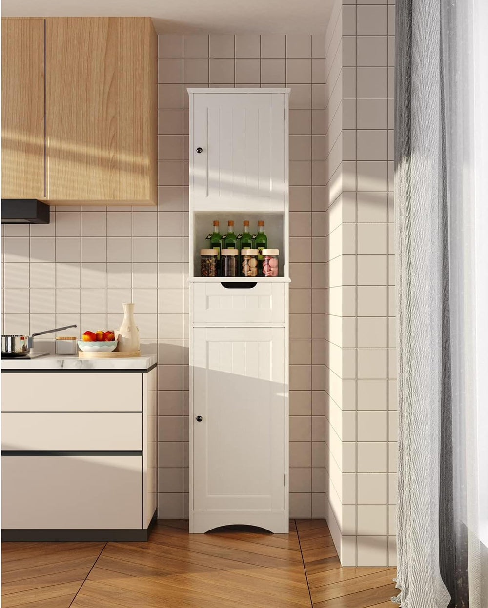 Gizoon 67” H Tall Bathroom Storage Cabinet, Narrow Storage Cabinet, White