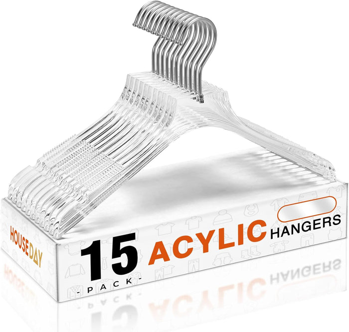HOUSE DAY Luxury Acrylic Hangers 15 Pack, Crystal Clear Hangers