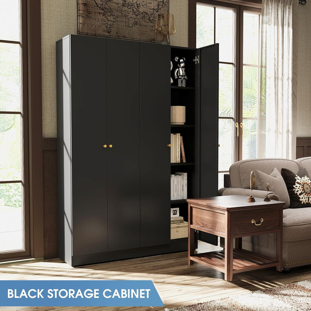 IRONMIX Metal Bookshelf with Doors, Tall Bookcase with Adjustable Shelves