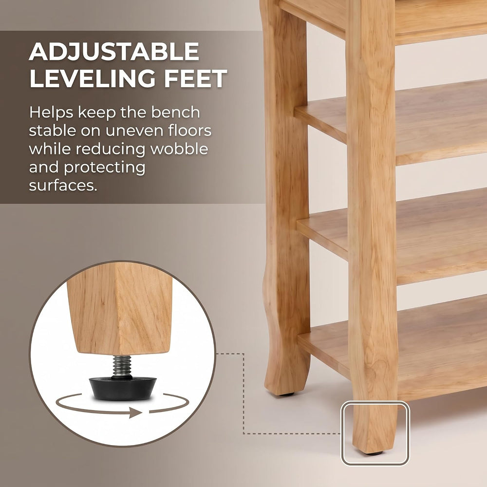 Solid Wood Shoe Bench, 31.5” Shoe Rack for Entryway Storage