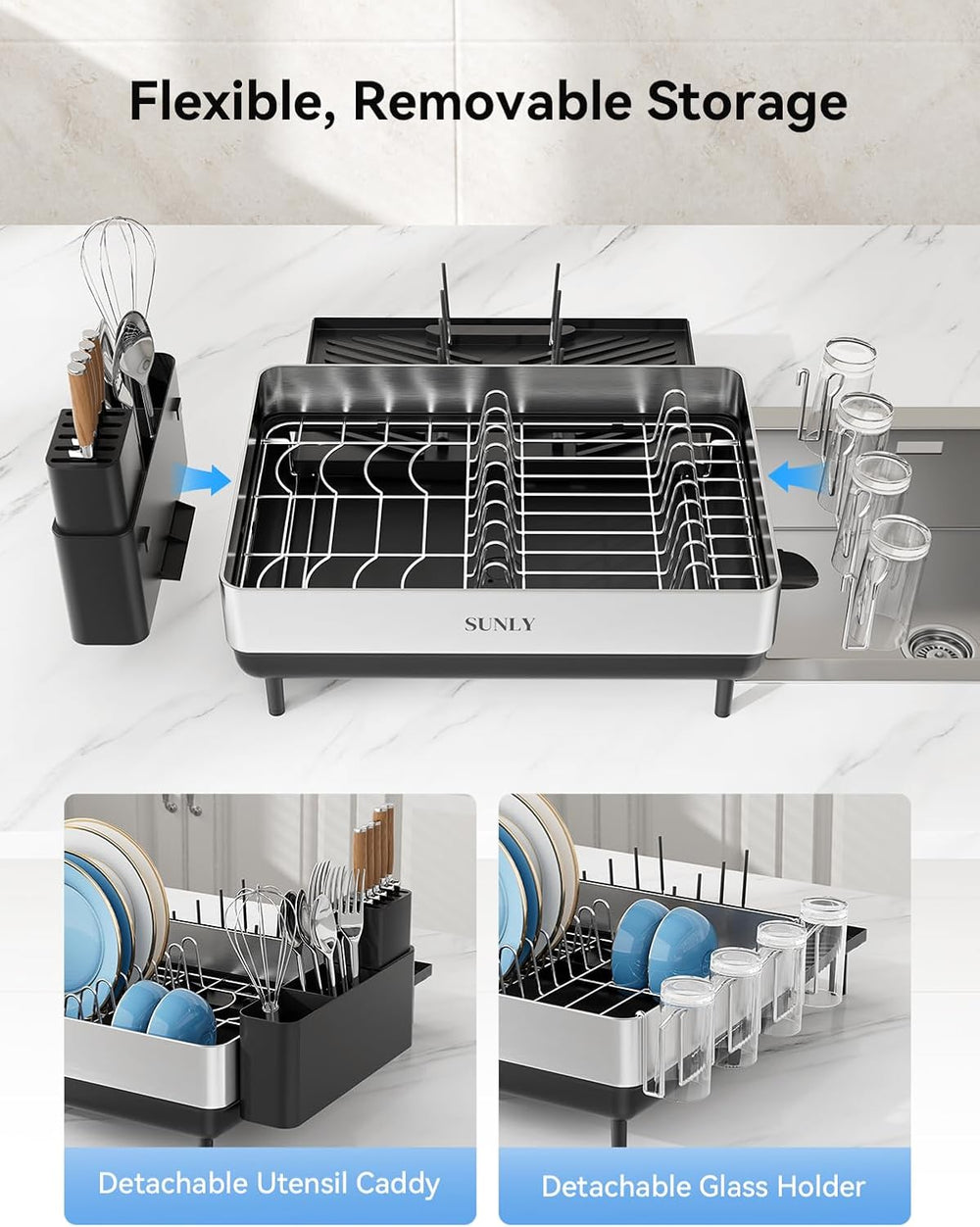 Large Dish Drying Rack, Expandable Dish Rack for Kitchen Counter, 304 Stainle...