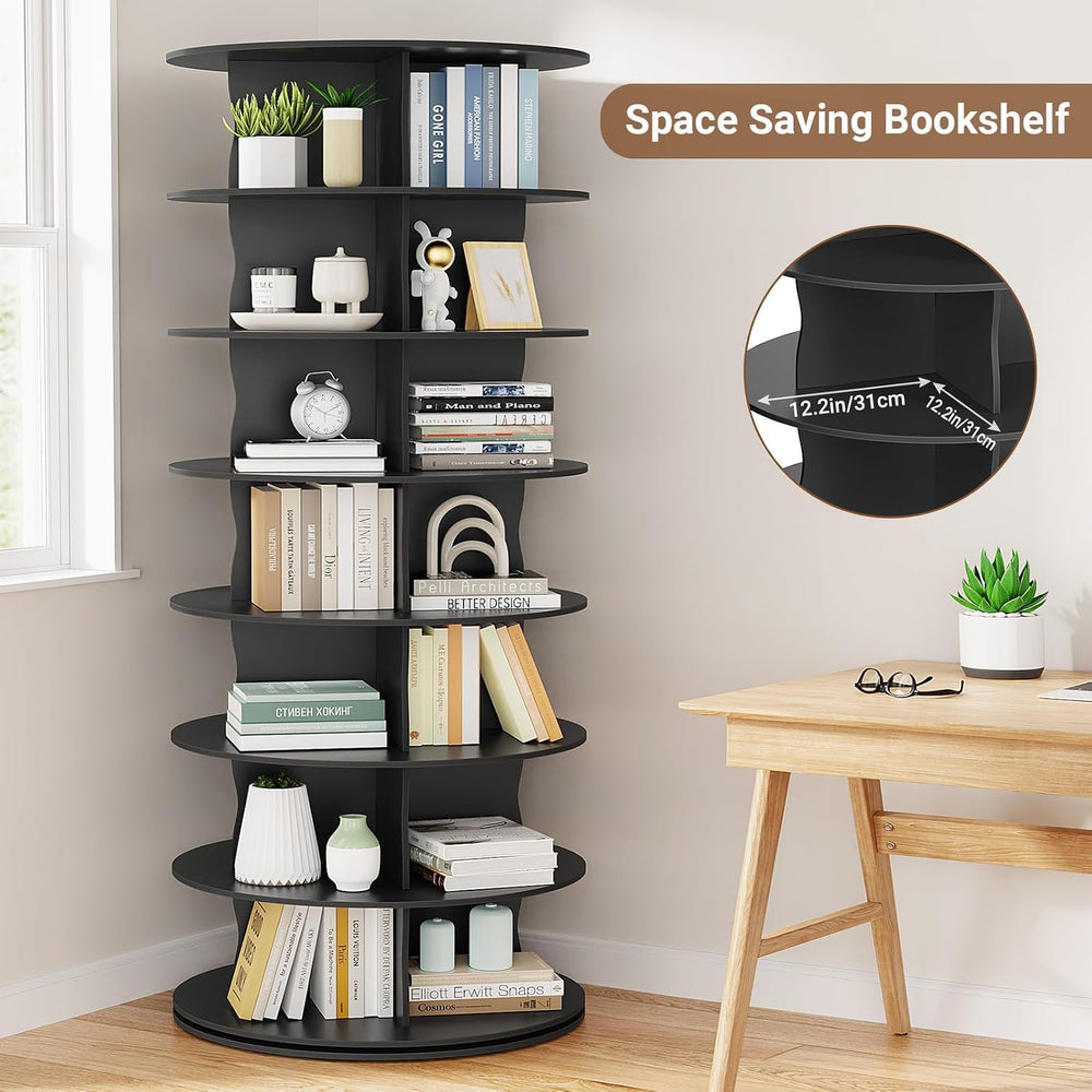 7-Tier Rotating Standing Shelf with Divider Shoe Rack Tower, Black