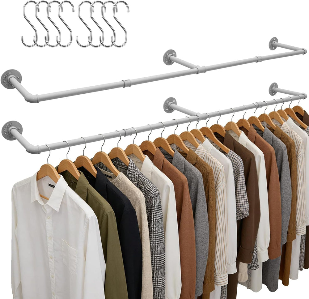 Aduanbang 65.7in Industrial Pipe Wall Mounted Clothes Rack, Heavy Duty Detach...