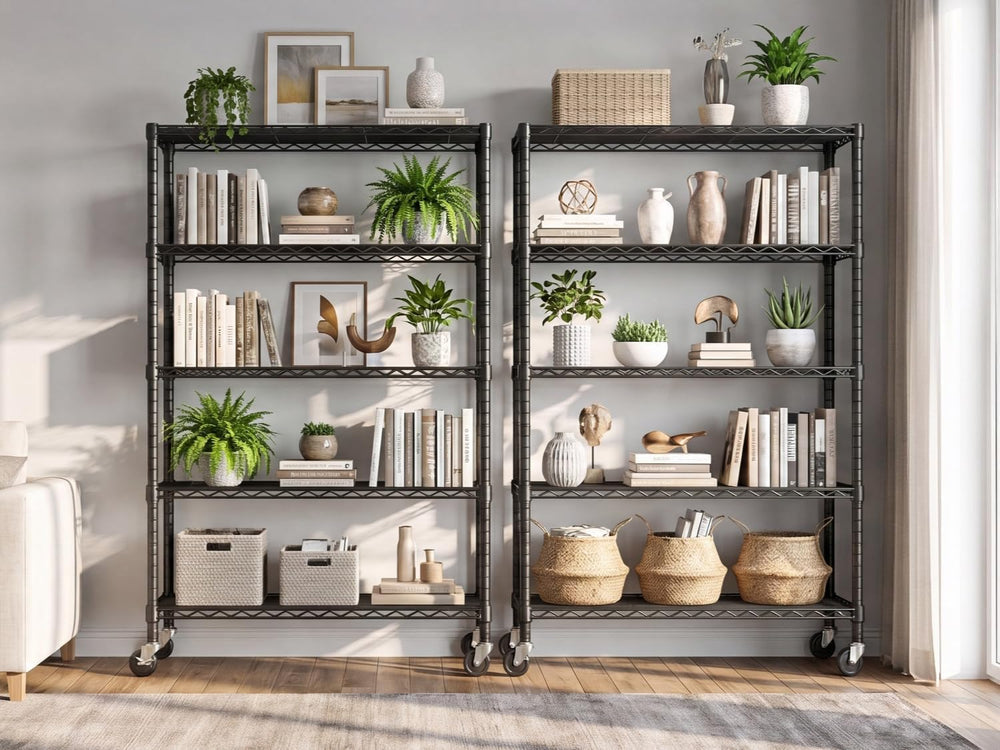 5 Tier 36" W x 14" D x 74" H Rolling Wire Metal Storage Shelve...