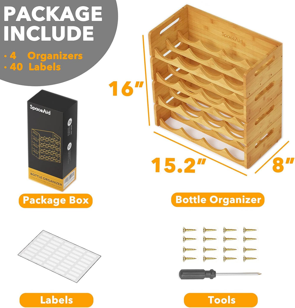 SpaceAid Bamboo Water Bottle Organizer with Labels, Kitchen Pantry Water Bott...