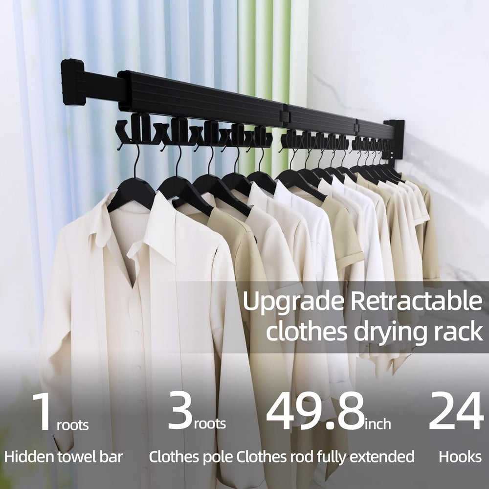 Kelisiting Clothes Drying Rack, Wall Mounted Laundry Drying Rack, Upgrade 3-F...