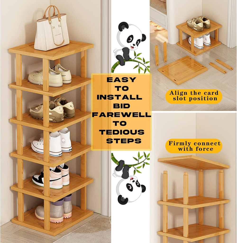 SAN HE Bamboo Shoe Rack 17 Tier- Vertical Shoe Rack for Small Spaces, Tall Na...