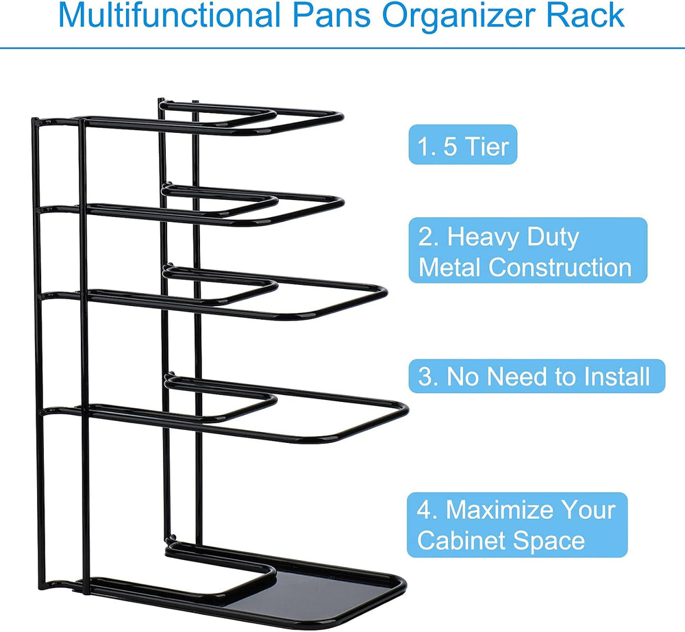 Toplife Heavy Duty Pan Organizer,5 Tier Storage Rack for Cast Iron Skillets