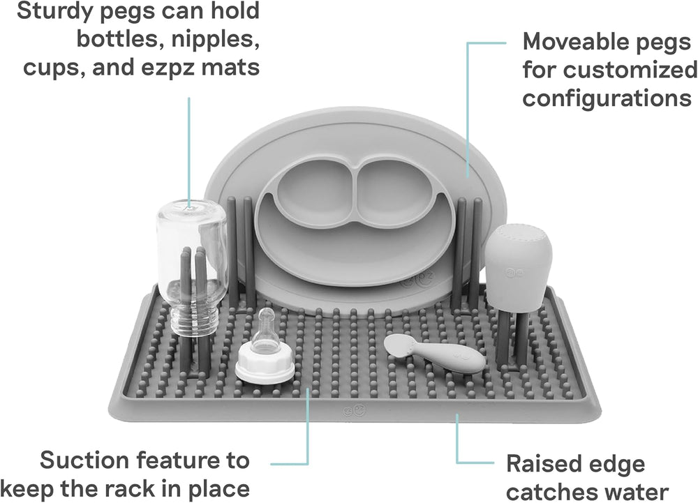 ezpz Drying Rack (Gray) - Silicone Drying Rack with Suction Base