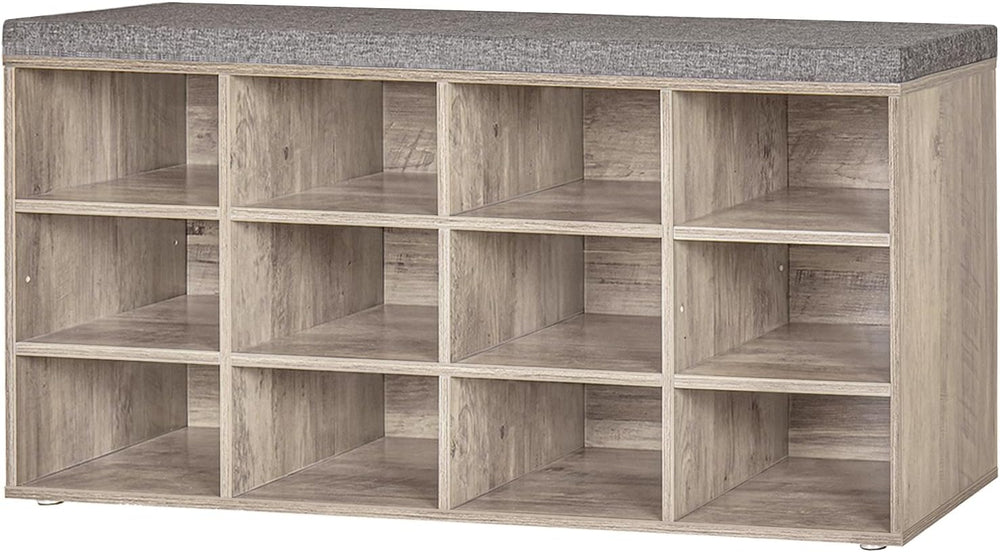 DINZI LVJ Shoe Storage Bench with Cushion, 40.9" Cubby Shoe Rack, 12-Cubby
