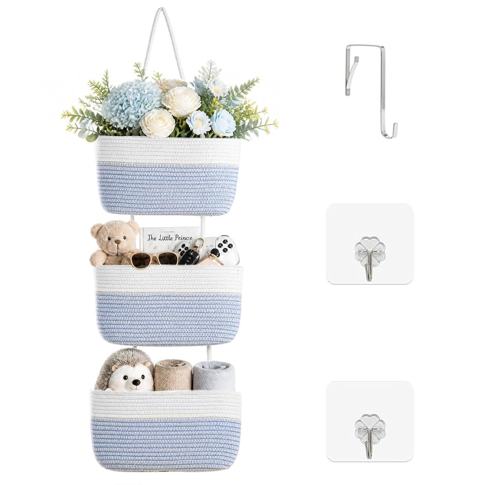 Hanging Baskets for Organizing 3-Tier Basket Light Blue & Off White