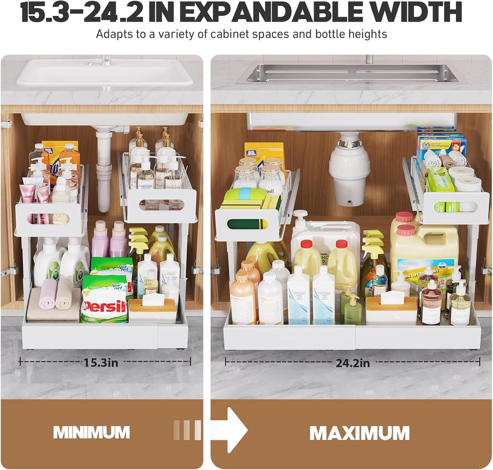 1 Pack Expandable Under Sink Organizers Storage With Upgrade Ball-Bearing Sli...