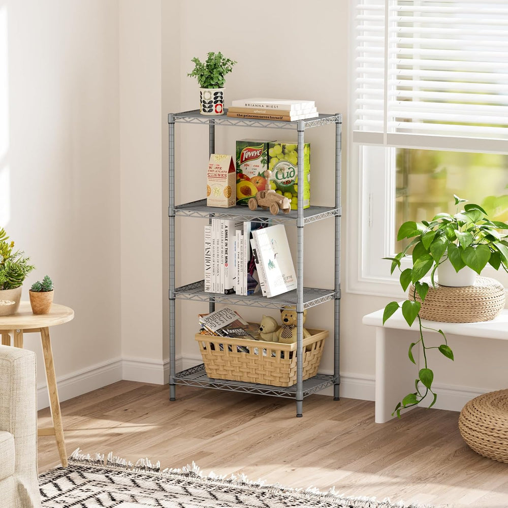 4 Metal Shelves Wire Shelving Storage Shelf Adjustable Unit Pantry