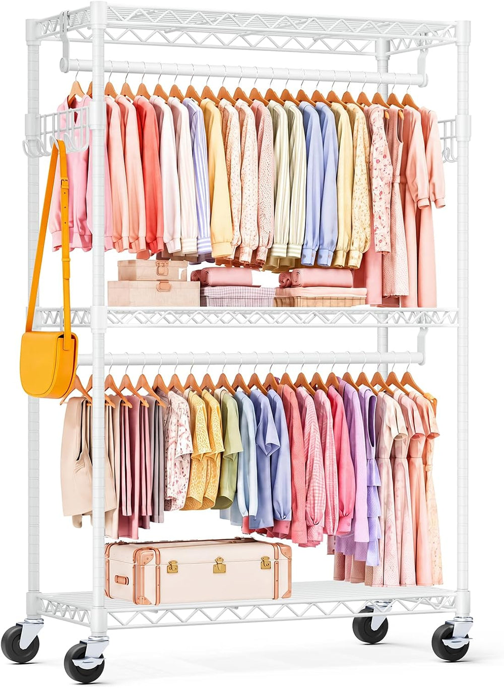 OLIXIS Rolling Clothes Rack, Heavy Duty Garment Rack, 35 IN, Metal White