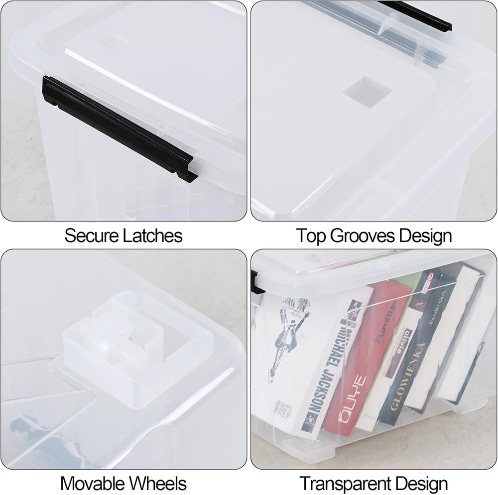 Yuright 30 Quart Clear Plastic Storage Bin Box with Wheels, 4 Packs