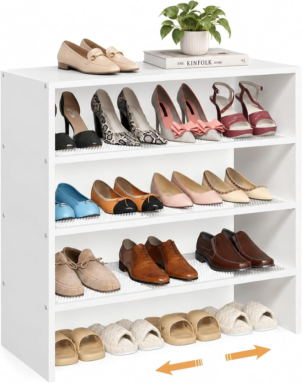 4-Tier Expandable Shoe Rack for Closet,White Shoe Organizer Shelf for Entrywa...