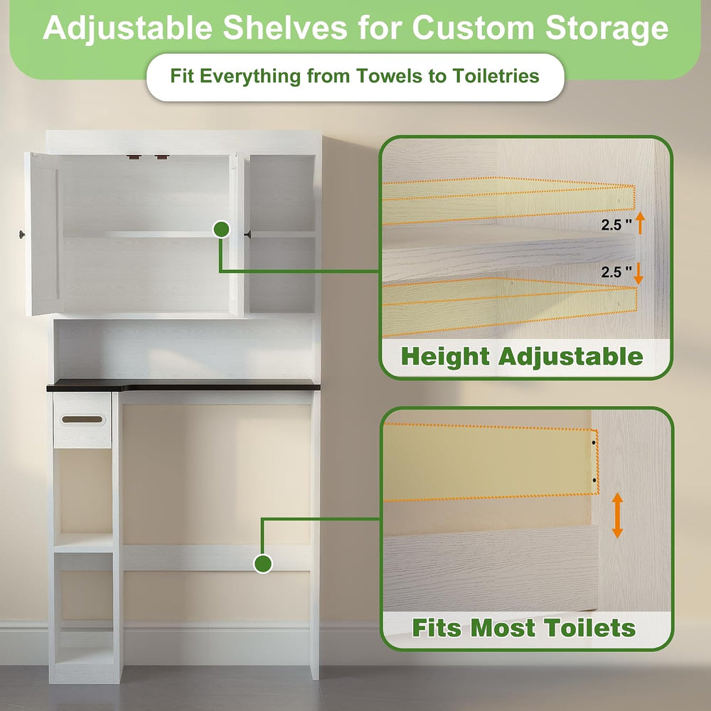Over The Toilet Storage Cabinet with 7 Shelves, Imitation Walnut Grain Above ...