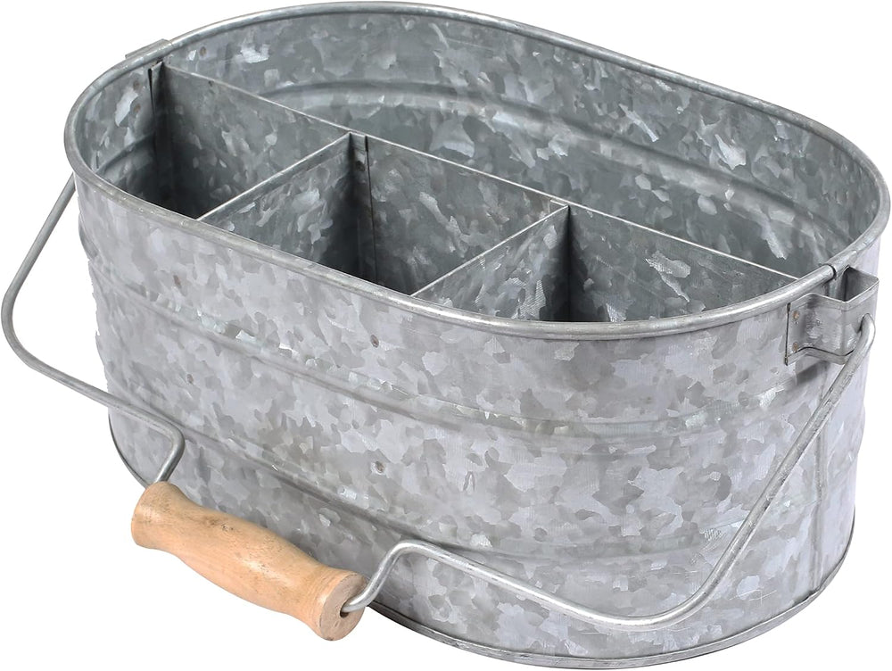 Galvanized Metal Caddy With 4 Compartment – Antique Natural