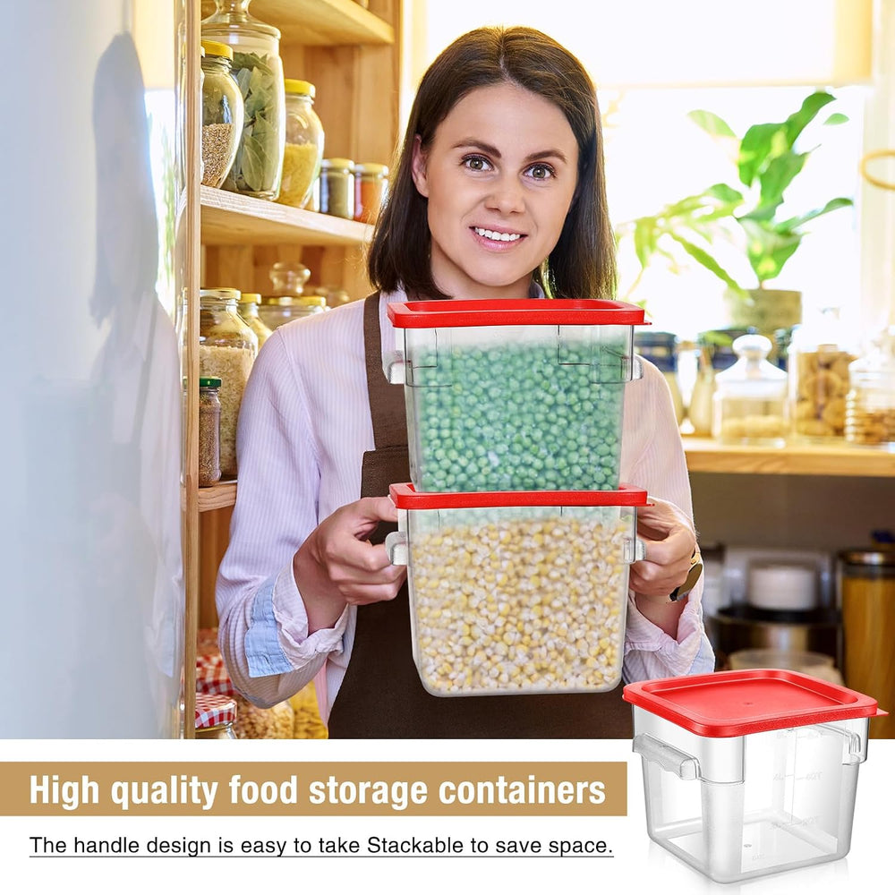 Suclain 2 Pcs Square Clear Food Storage Container with Lid, Red, 6 Qt
