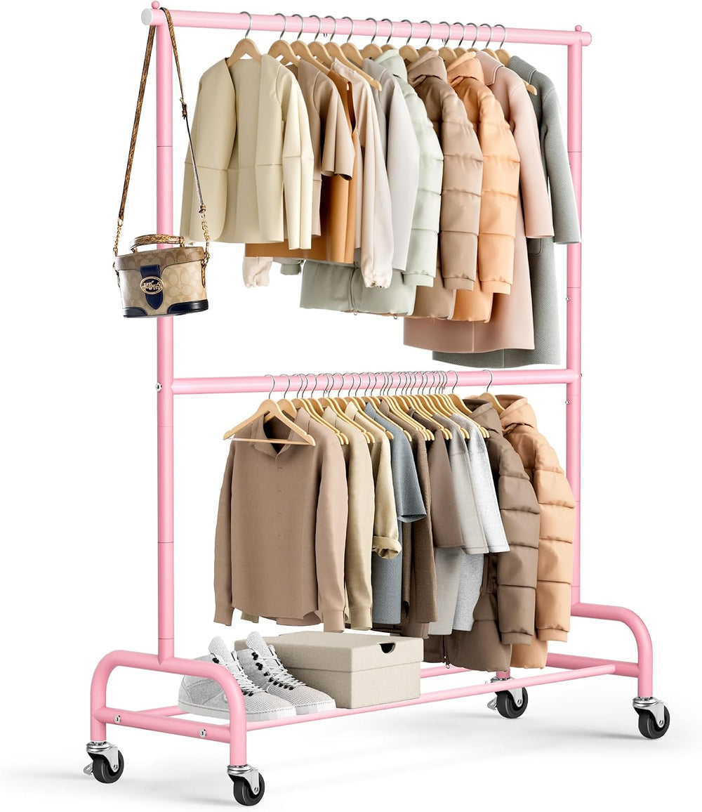 MISSLO Heavy Duty Clothing Racks for Hanging Clothes Rack Double Rod Garment ...