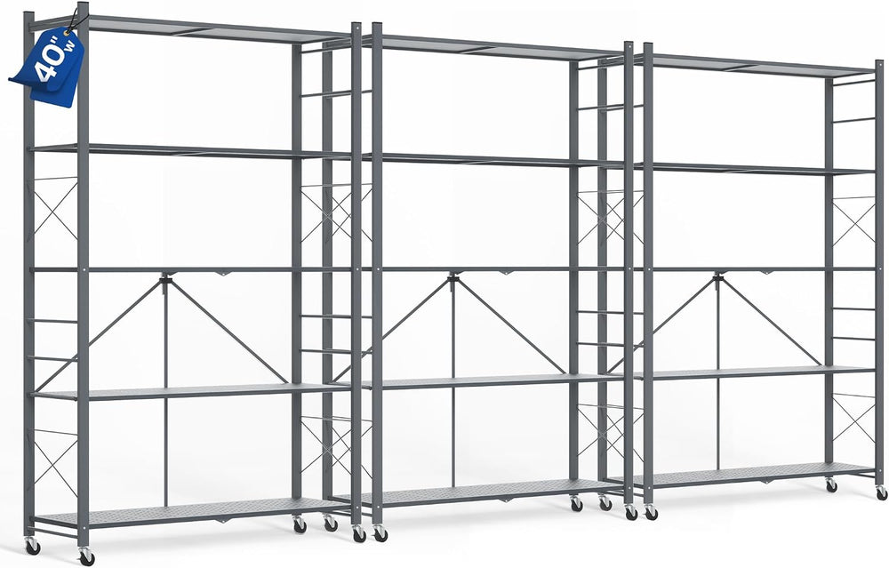 ALANNG 40" W Foldable 5-Tier Storage Shelves on Wheels Adjustable