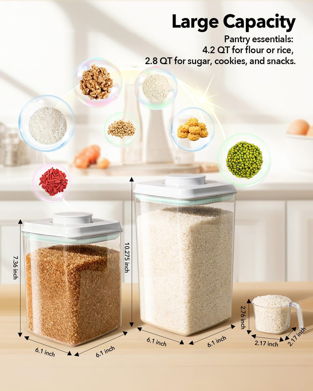Ankou Food Storage Container Sets, 2.8 Qt + 4.2 Qt *2 Airtight Canisters with...