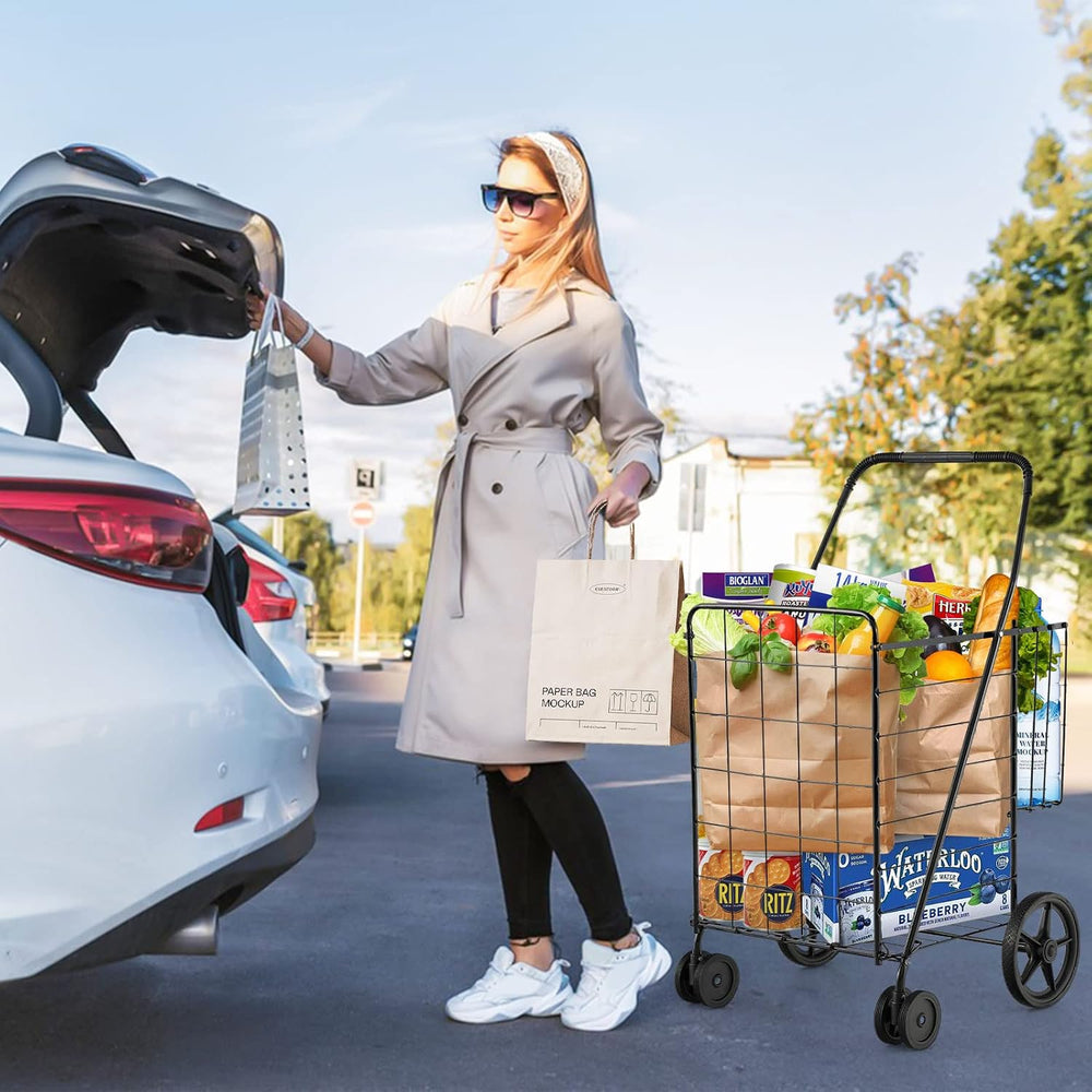 Goplus Jumbo Folding Shopping Cart with Rolling Swivel Wheels, Foldable Groce...