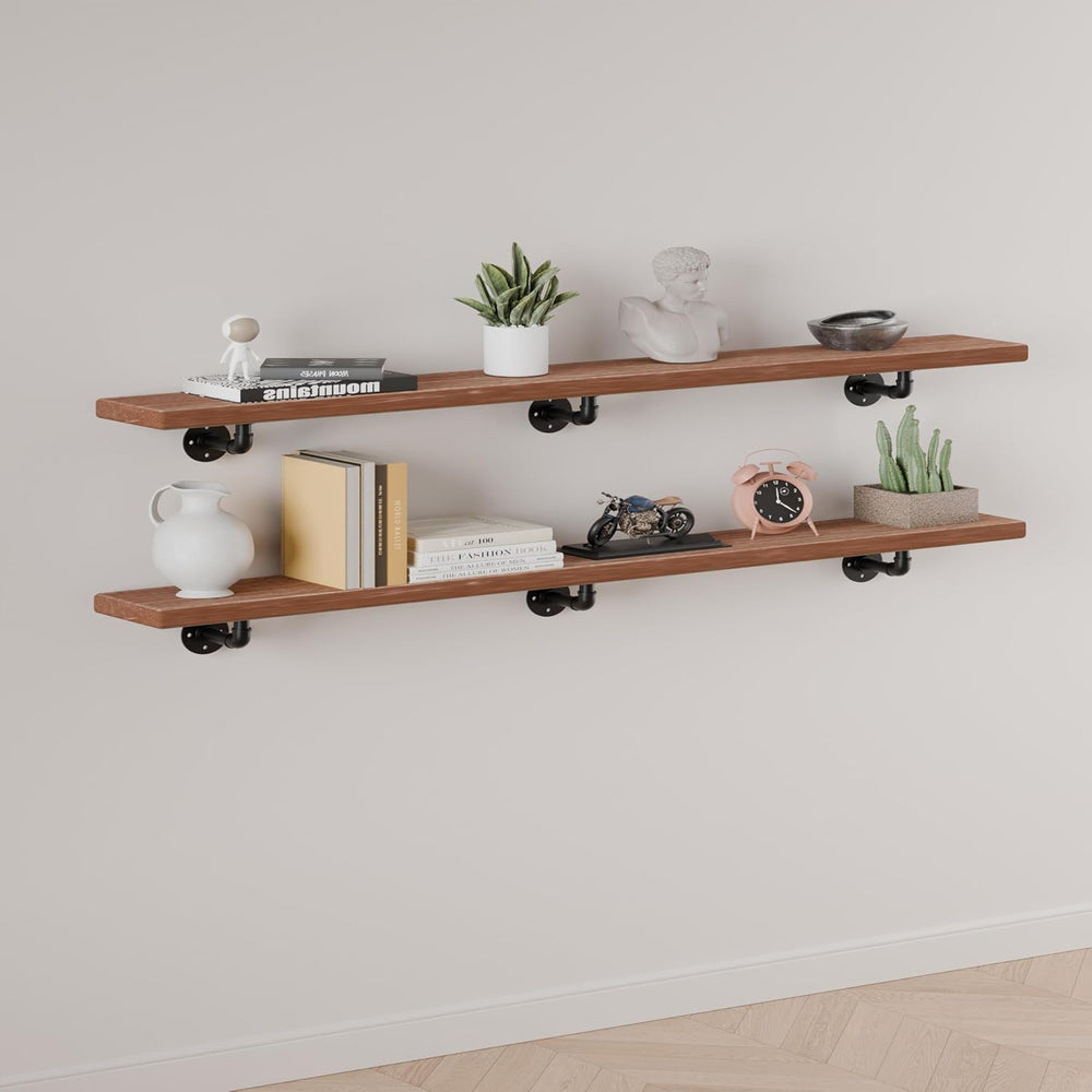 IEO Industrial Pipe Shelving 72 Inch, 2-Tier Brown Wall Mounted Shelves