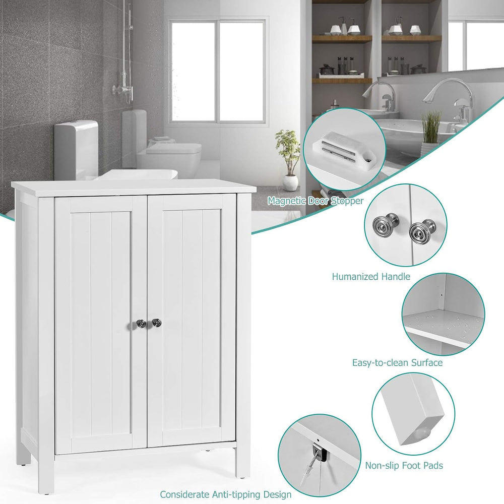Tangkula Bathroom Floor Cabinet, 3-Tier Storage Cabinet with Double Door &amp...