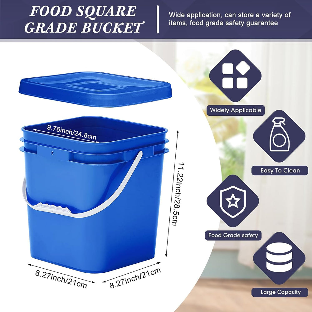 Mumufy 3 Pcs 3.5 Gallon Square Food Grade Bucket with Lid Square Bucket Pail ...